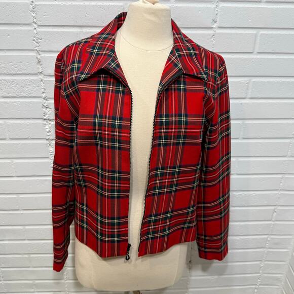Vintage Pendleton Womens Zip Jacket Red Tartan Plaid 100% Virgin Wool Sz 12 S/M - Picture 5 of 16